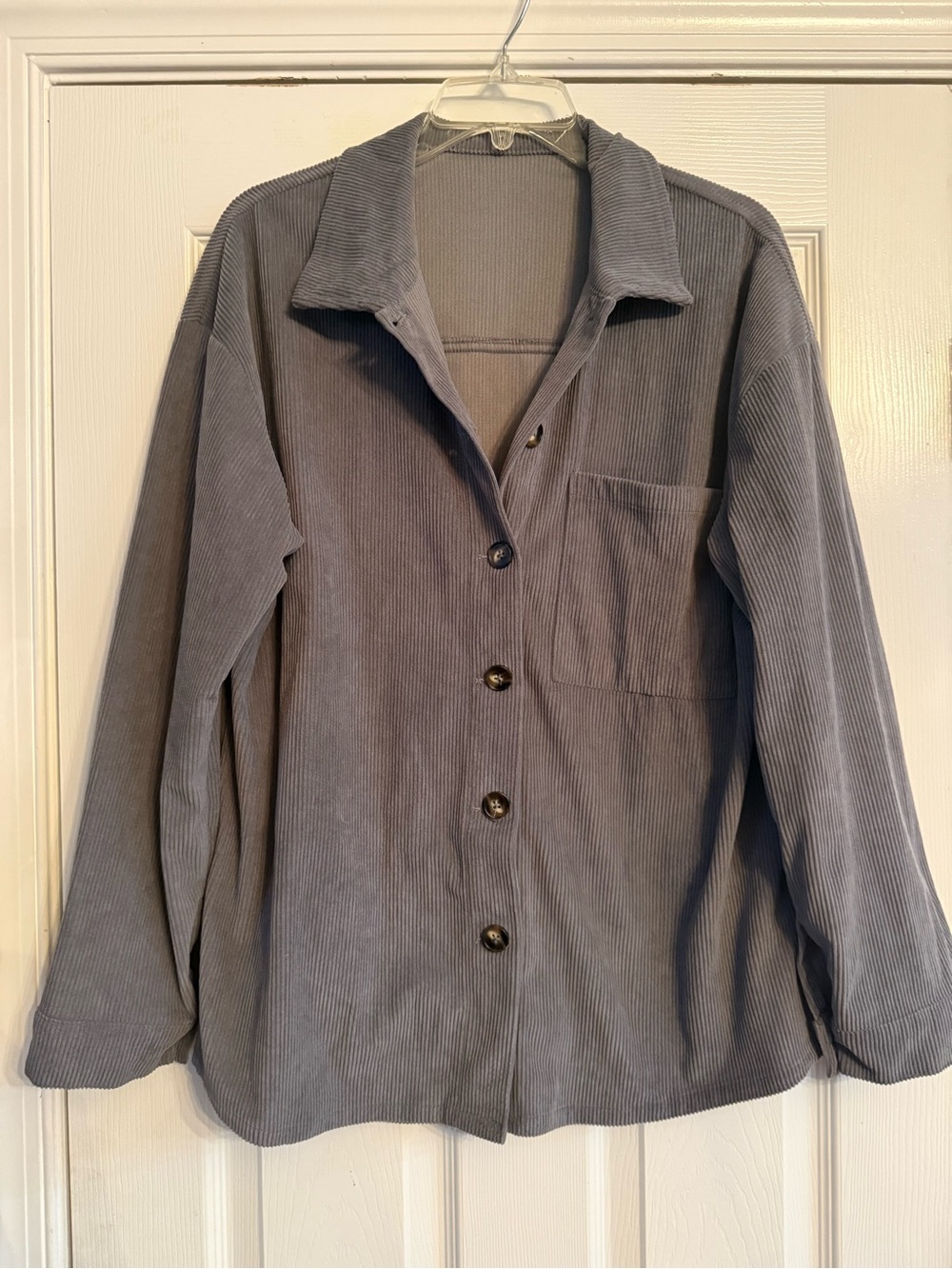 Women's Corduroy Button-Front Shirt Jacket - Slate